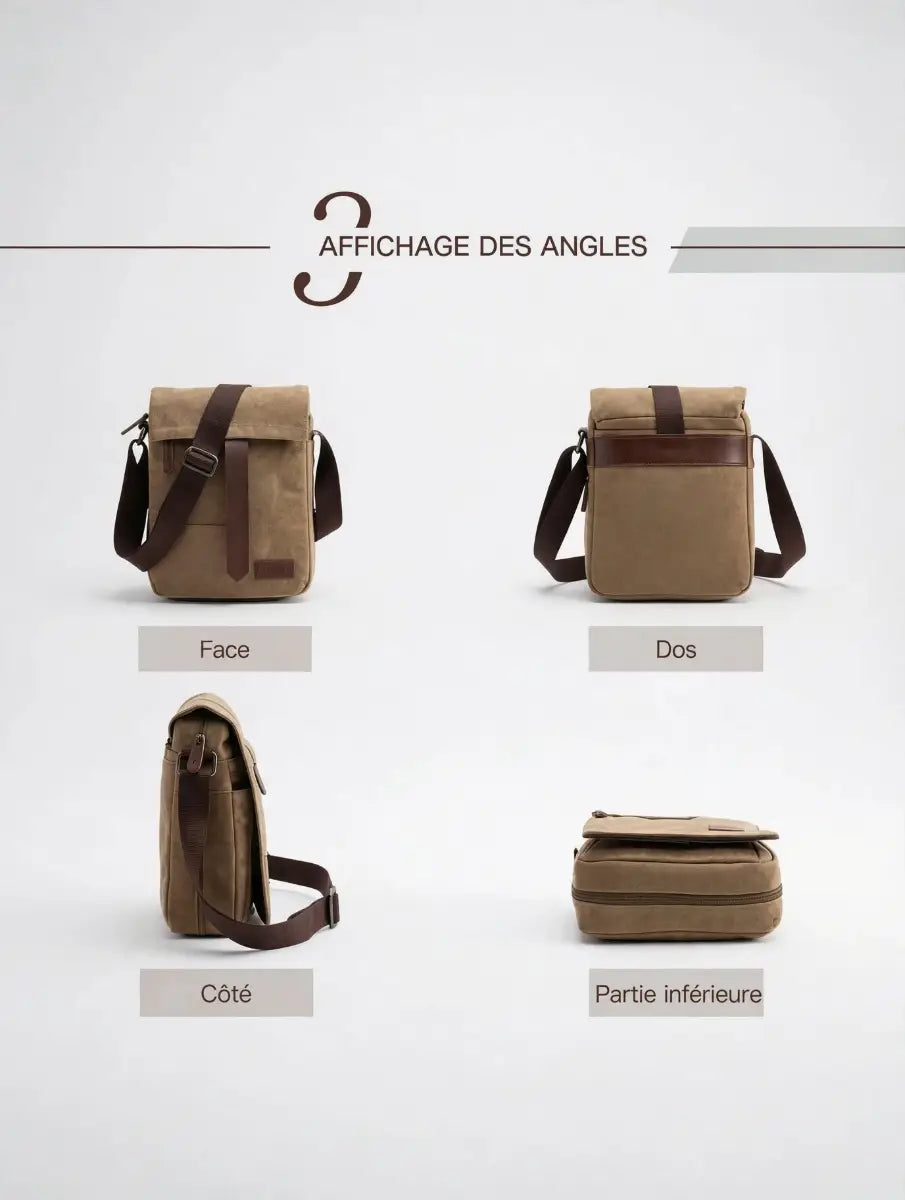Sacoche Épaule Canvas Bandoulière Sangle Réglable Rabat Homme