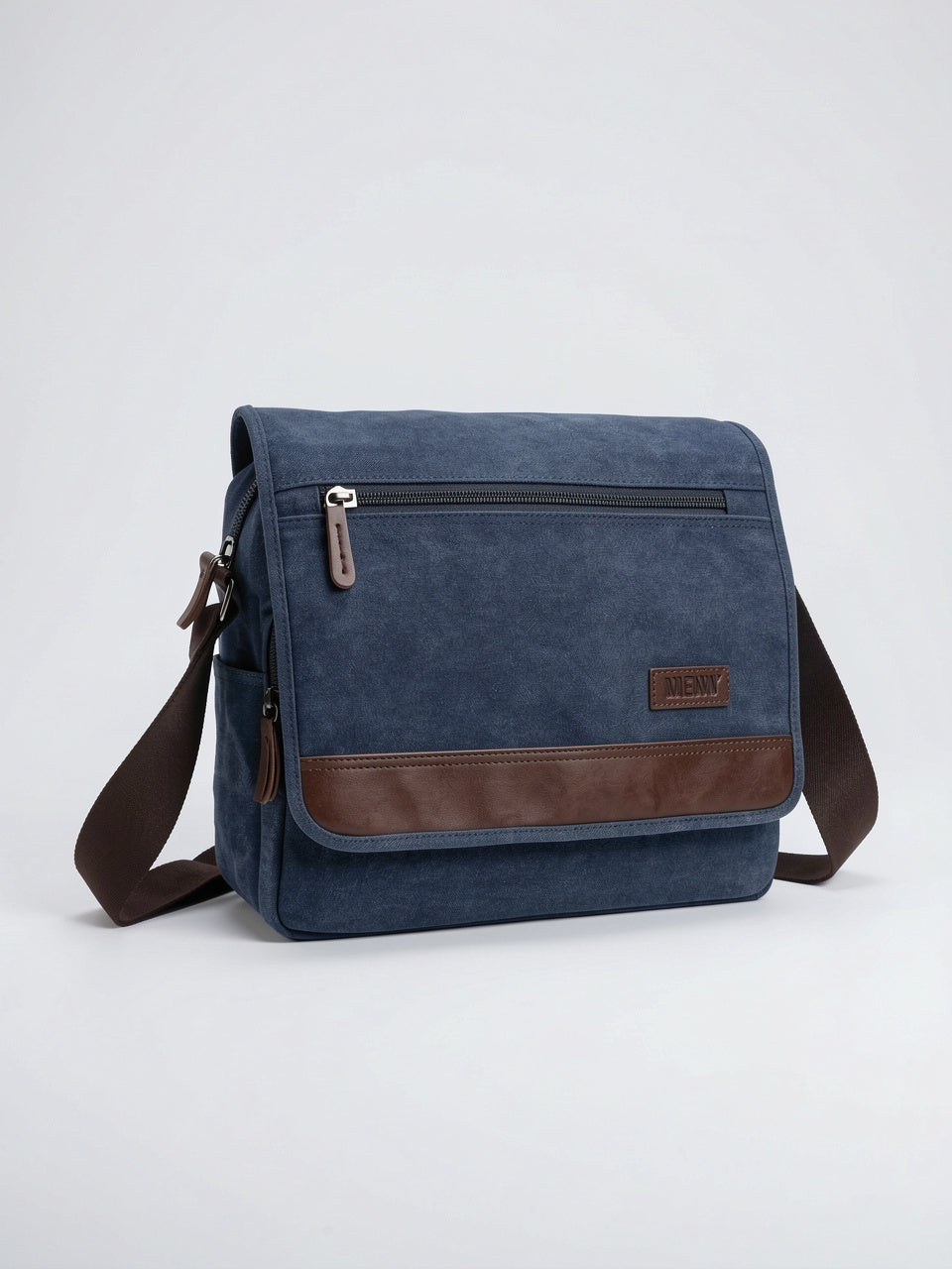 Bandoulière Canvas Homme Rabat Poches Téléphone Sacoche Épaule - Bleu Large