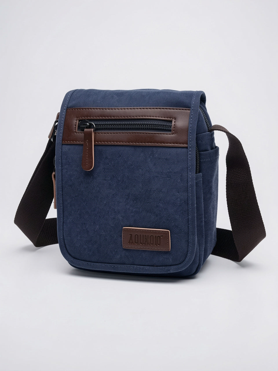 Bandoulière Canvas Homme Rabat Poches Téléphone Sacoche Épaule - Bleu Small