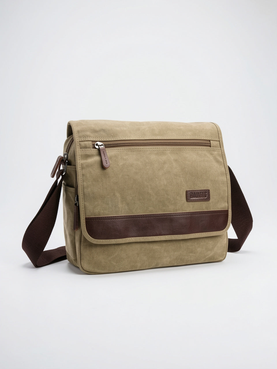 Bandoulière Canvas Homme Rabat Poches Téléphone Sacoche Épaule - Camel Large