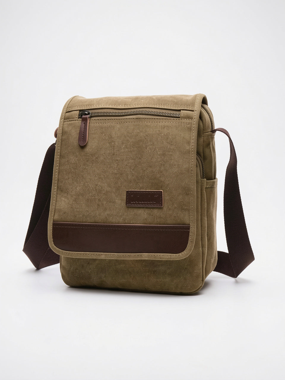 Bandoulière Canvas Homme Rabat Poches Téléphone Sacoche Épaule - Camel Medium