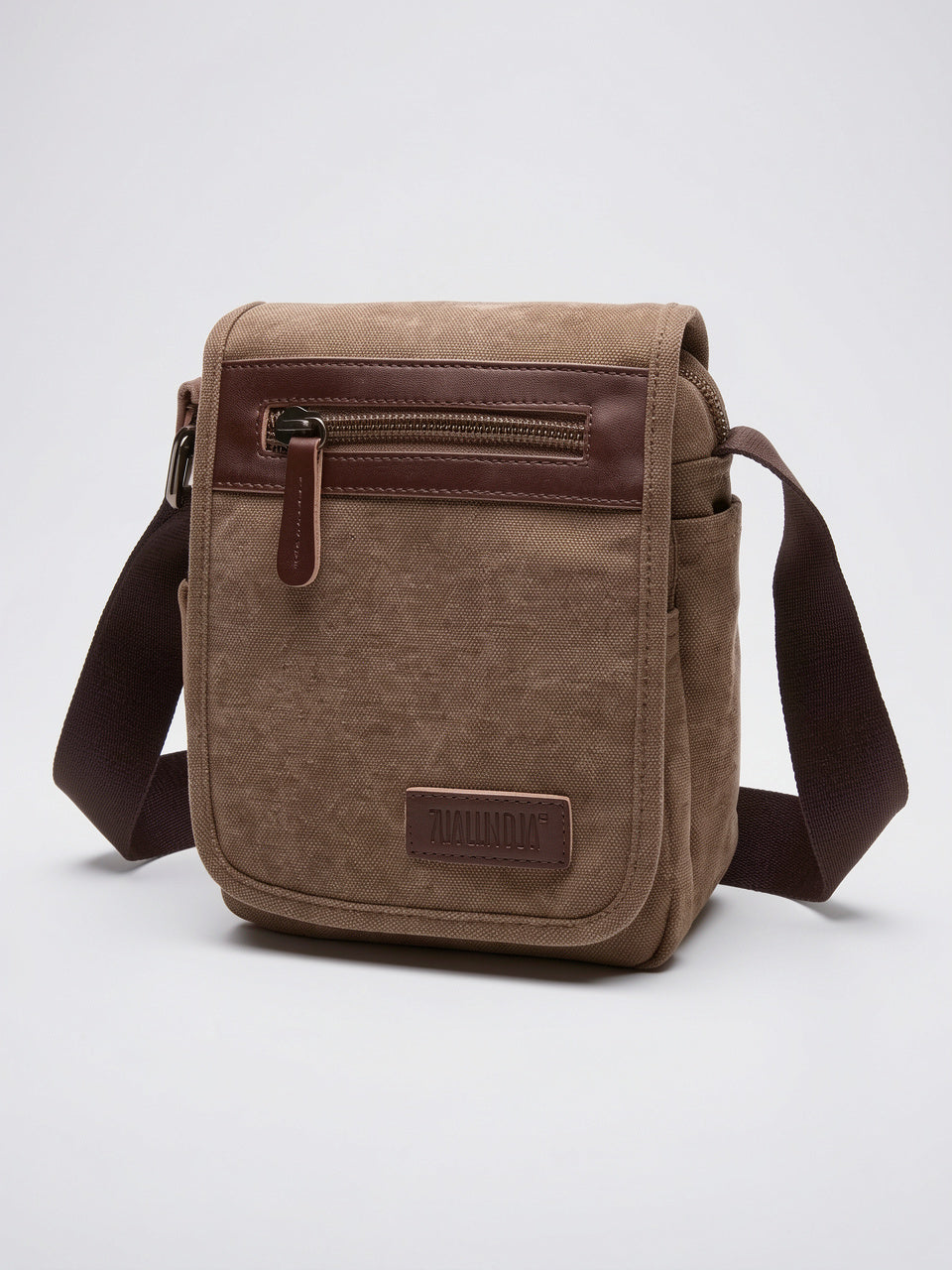 Bandoulière Canvas Homme Rabat Poches Téléphone Sacoche Épaule - Marron Small
