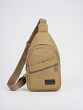 Petit Sac à Dos en Toile Zippée Bandoulière - Marron clair