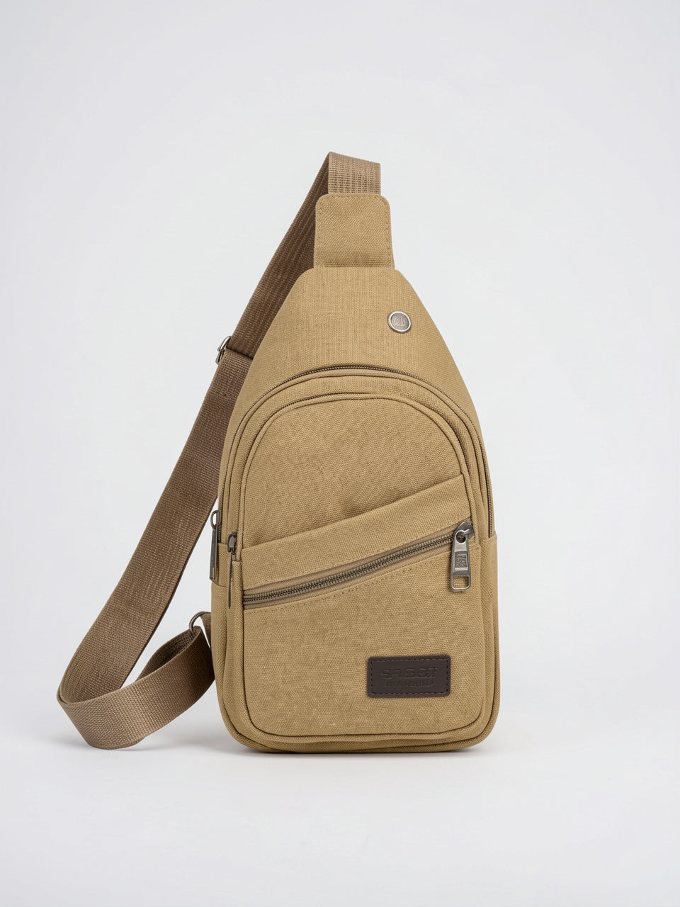 Petit Sac à Dos en Toile Zippée Bandoulière - Marron clair