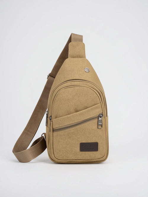 Petit Sac à Dos en Toile Zippée Bandoulière - Marron clair