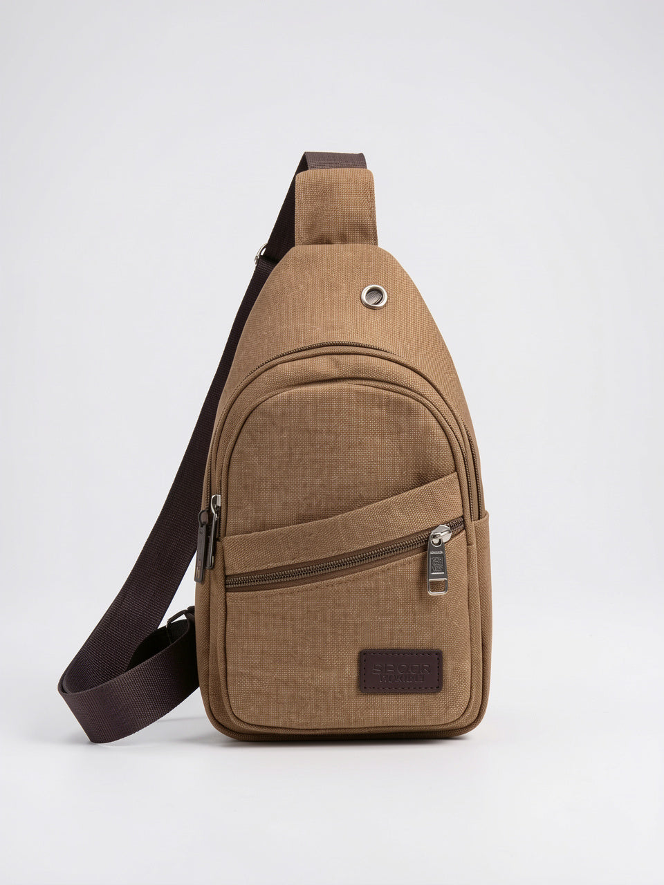 Petit Sac à Dos en Toile Zippée Bandoulière - Marron