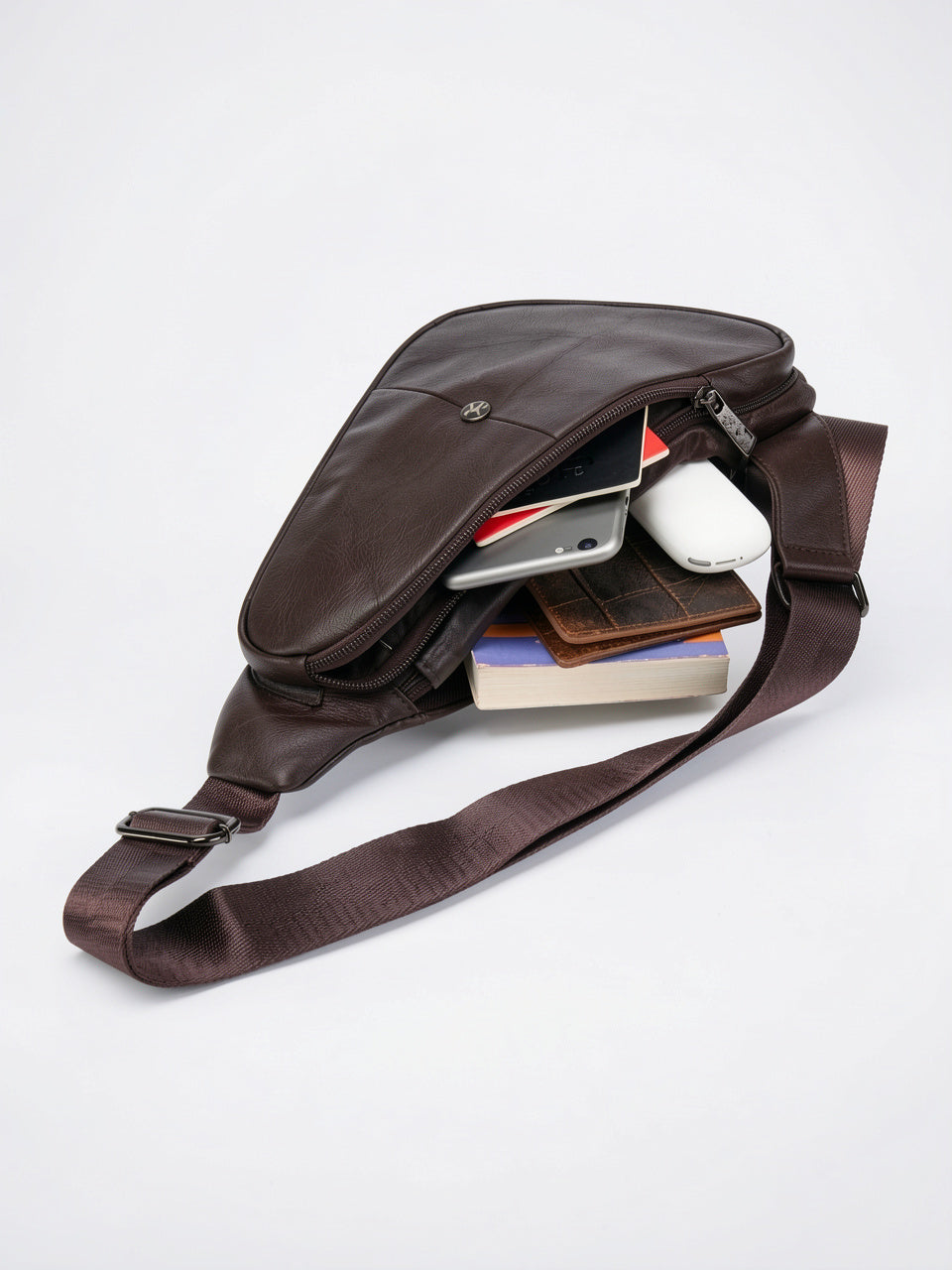 Petite Sacoche Bandoulière en Cuir Homme Zippée Compacte - 8