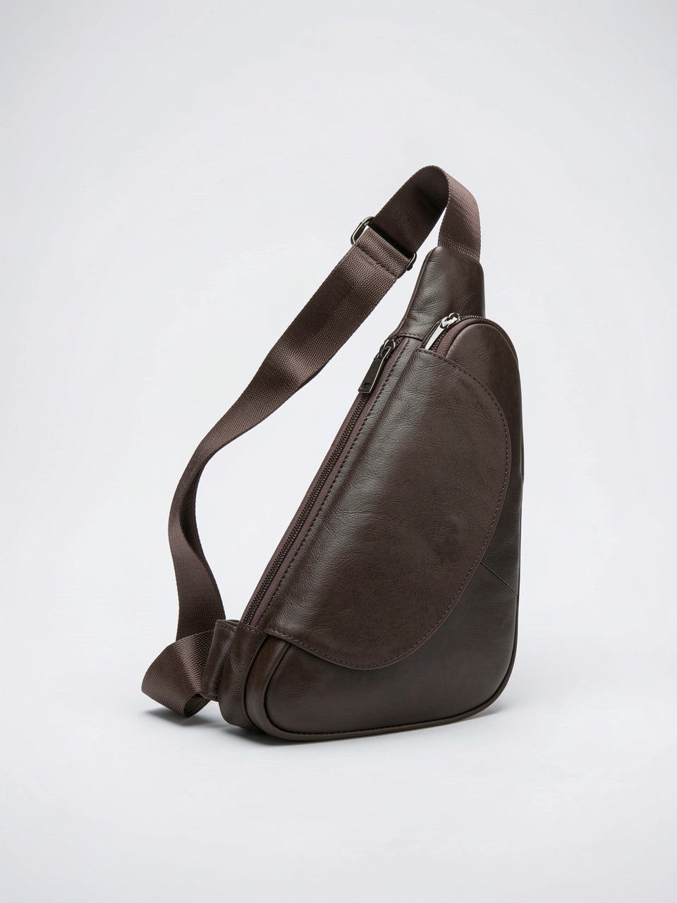 Petite Sacoche Bandoulière en Cuir Homme Zippée Compacte - Marron Foncé 15cm x 29.5cm x 3.2cm