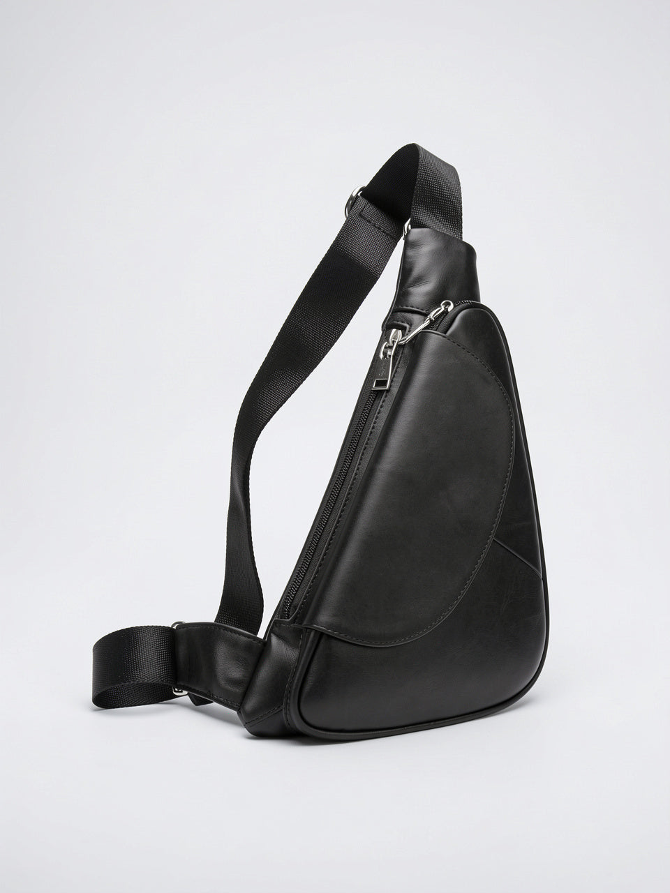Petite Sacoche Bandoulière en Cuir Homme Zippée Compacte - Noir 15cm x 29.5cm x 3.2cm