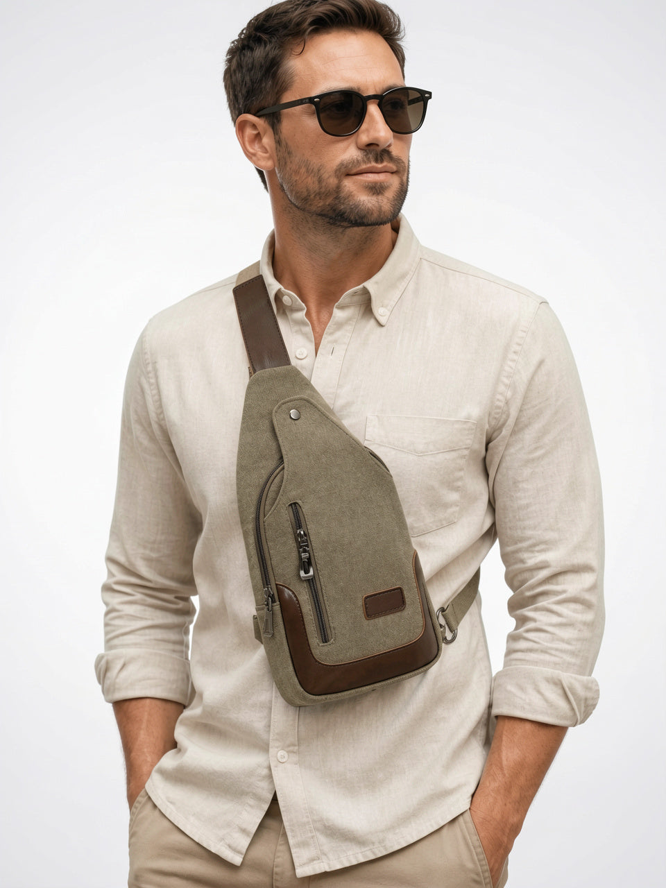 Petite Sacoche en Toile Bandoulière Zippée pour Homme - 11