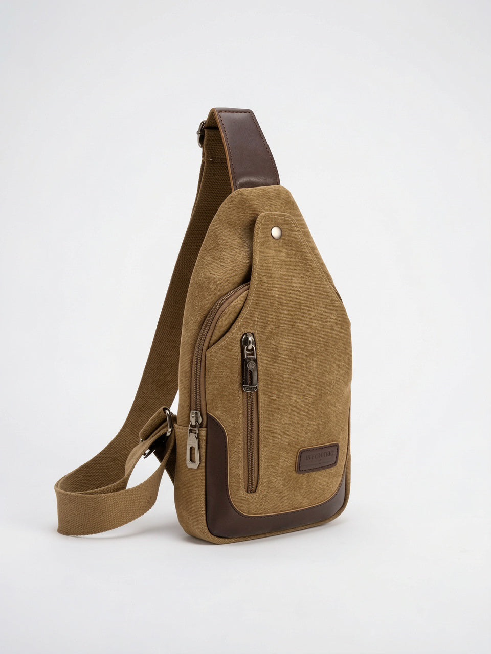 Petite Sacoche en Toile Bandoulière Zippée pour Homme - Beige 17cm x 30cm x 7.5cm