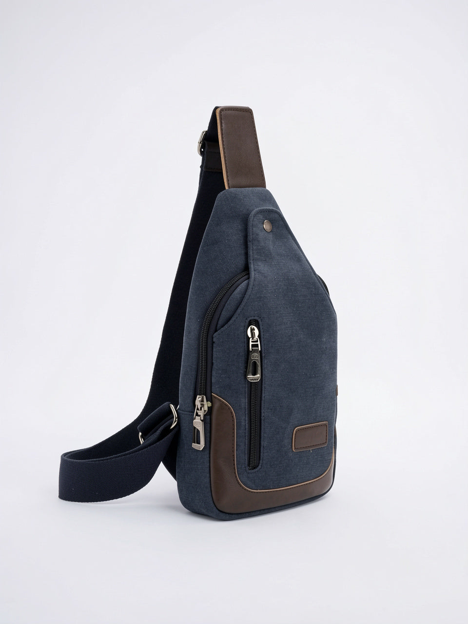Petite Sacoche en Toile Bandoulière Zippée pour Homme - Bleu 17cm x 30cm x 7.5cm