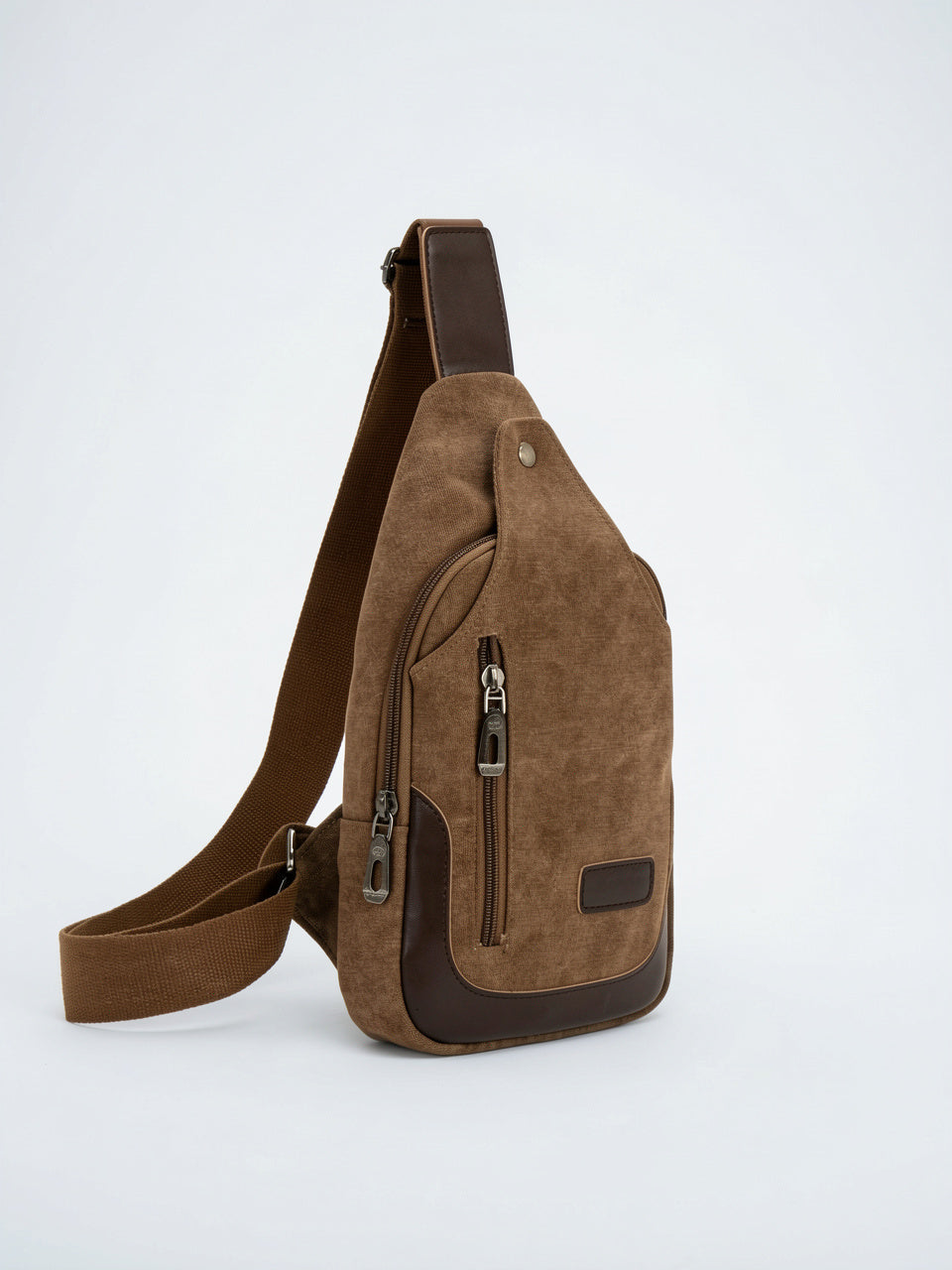 Petite Sacoche en Toile Bandoulière Zippée pour Homme - Marron 17cm x 30cm x 7.5cm