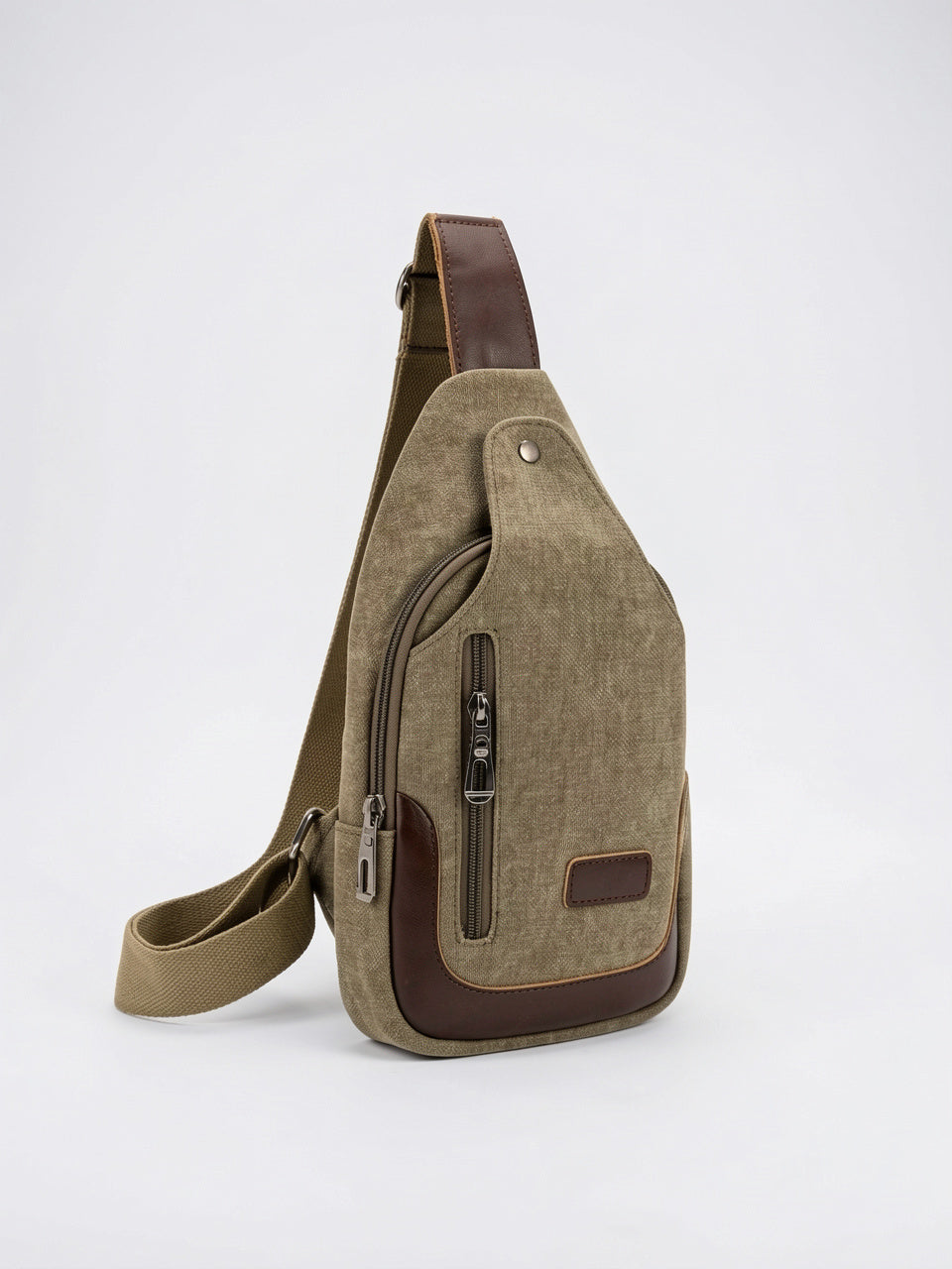 Petite Sacoche en Toile Bandoulière Zippée pour Homme - Vert 17cm x 30cm x 7.5cm