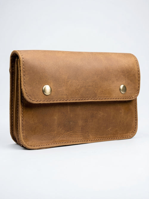 Pochette Homme Ceinture Cuir Compacte Téléphone - Marron Clair