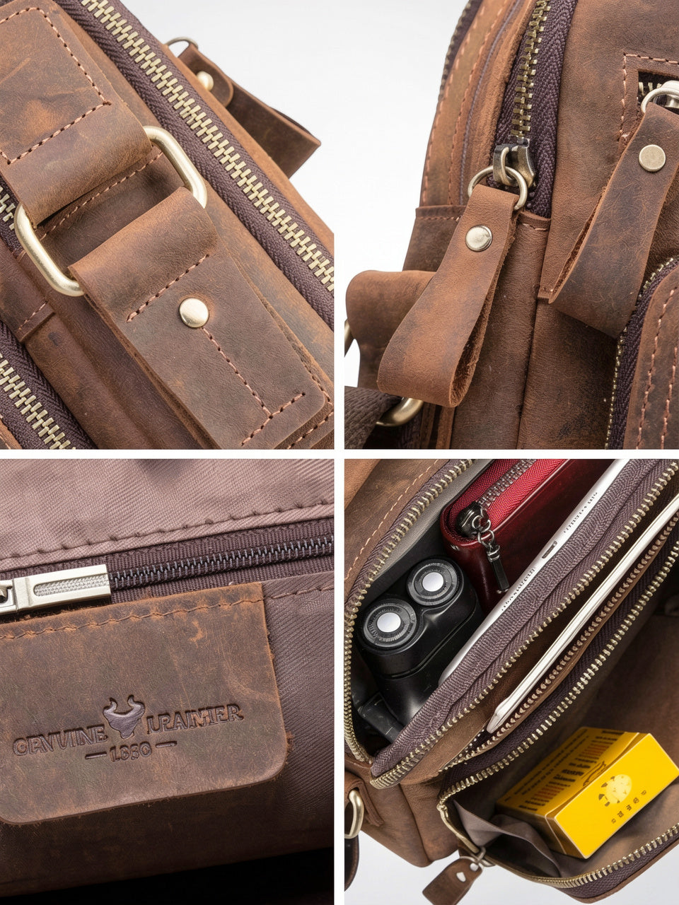 Sac Bandoulière pour Homme Poches en Véritable Cuir - 7