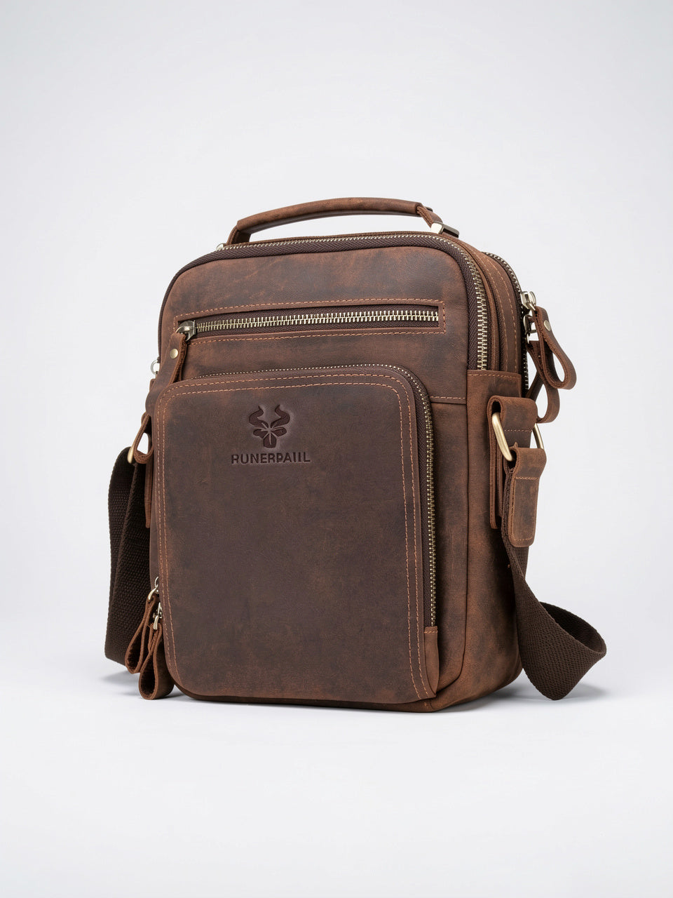 Sac Bandoulière pour Homme Poches en Véritable Cuir - Marron