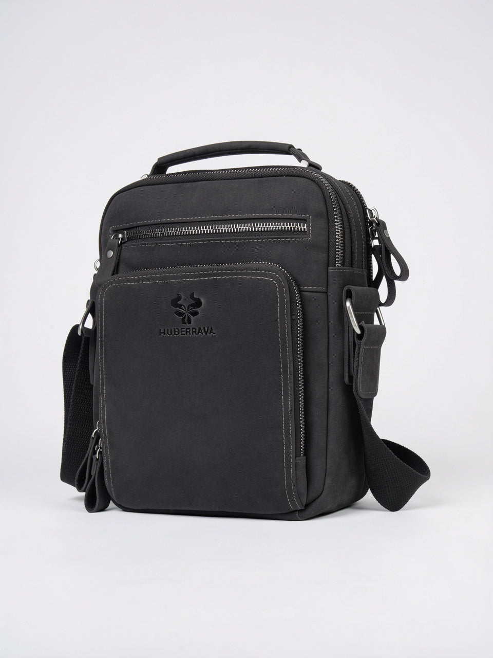Sac Bandoulière pour Homme Poches en Véritable Cuir - Noir