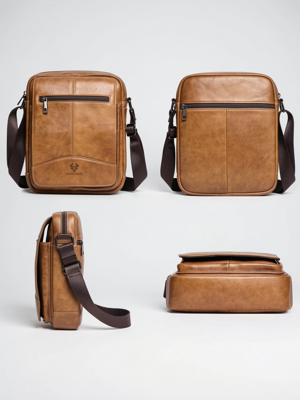 Sacoche authentique homme en cuir bandoulière zippée travail - 7
