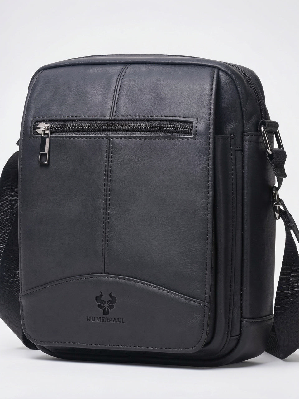 Sacoche authentique homme en cuir bandoulière zippée travail - Noir