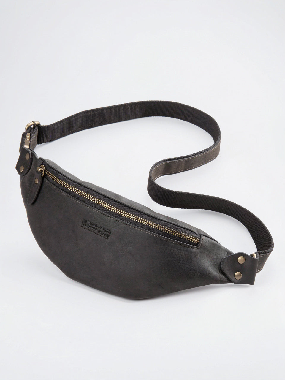 Sacoche Banane Homme en Cuir Zippée Compacte Poitrine - Bleu Foncé 16cm x 13cm x 5cm