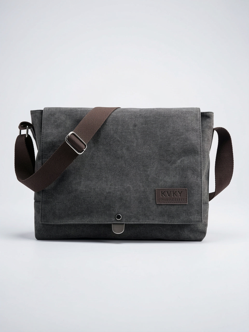 Sacoche Bandoulière Canvas Homme Poches Zippée Quotidien Rabat - Gris Foncé
