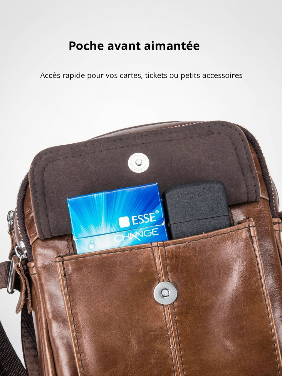 Sacoche Bandoulière Croisée Homme Cuir Pratique Compacte - 11