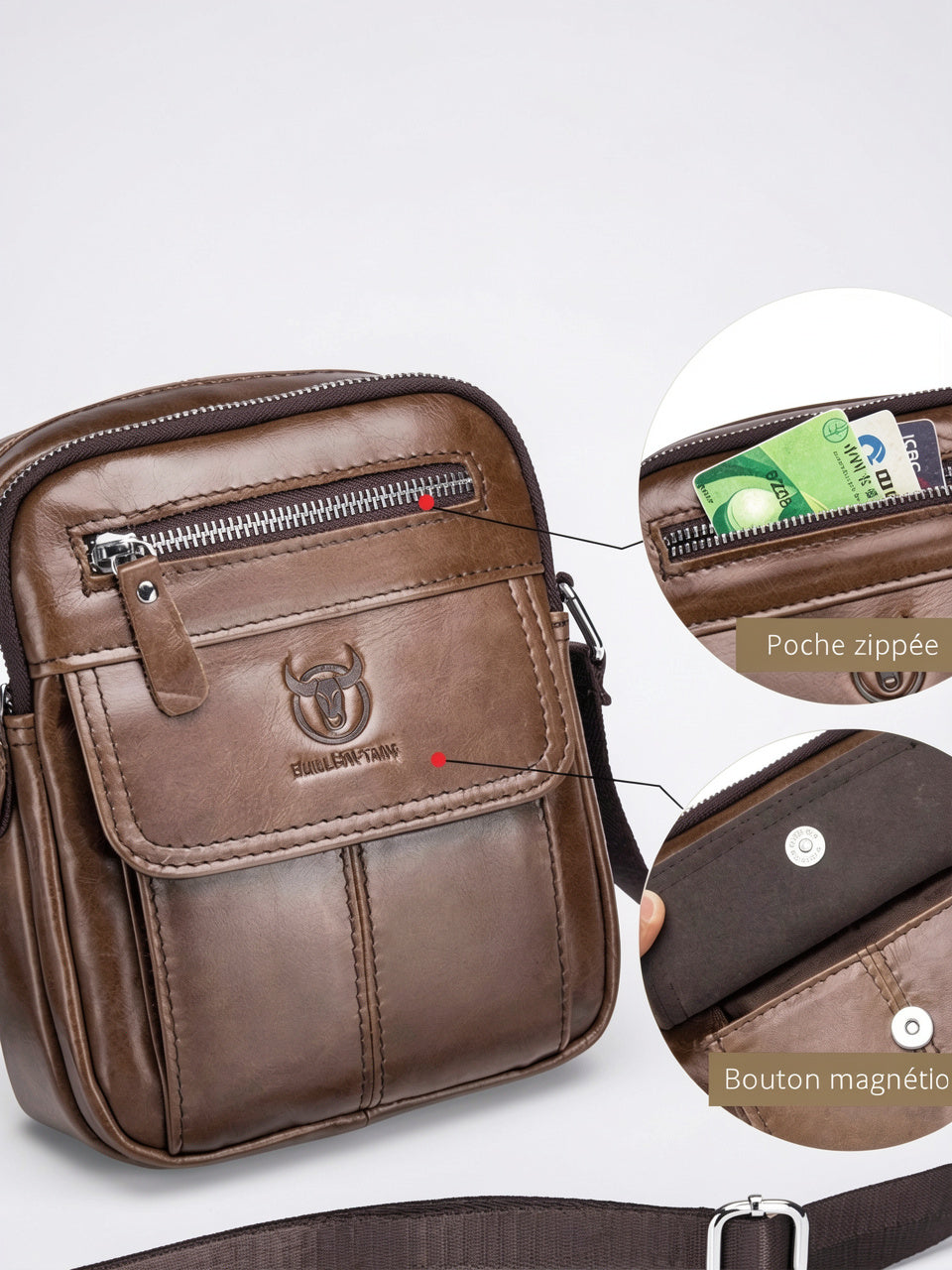Sacoche Bandoulière Croisée Homme Cuir Pratique Compacte - 12