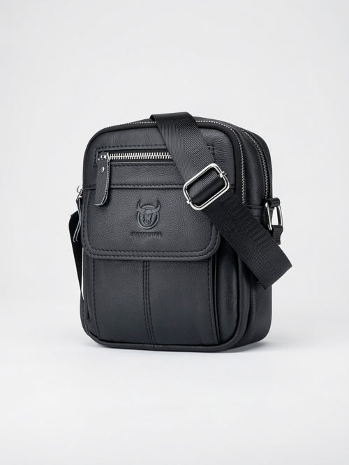 Sacoche Bandoulière Croisée Homme Cuir Pratique Compacte - Noir