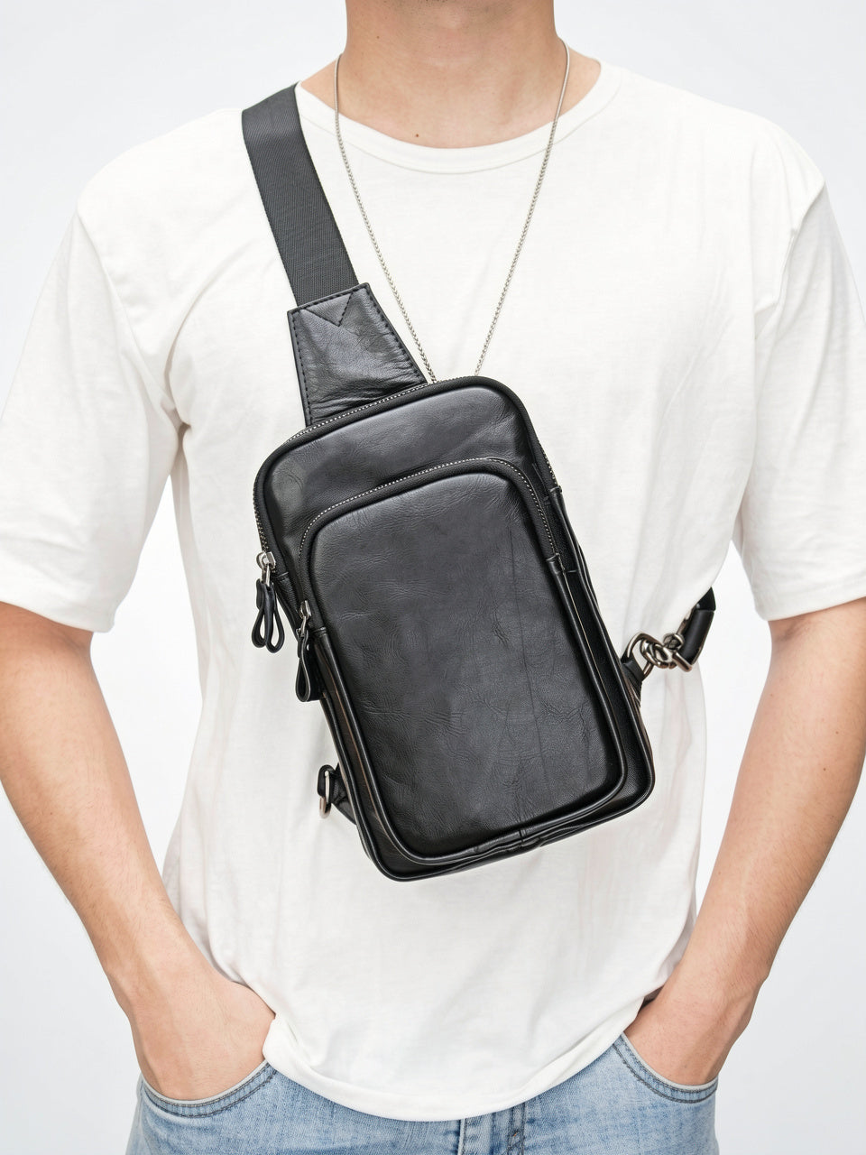 Sacoche Bandoulière Cuir Homme Compacte Zippée Vertical - 10
