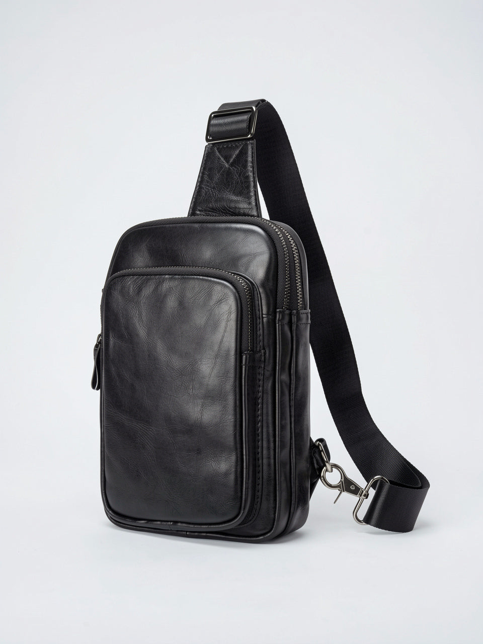 Sacoche Bandoulière Cuir Homme Compacte Zippée Vertical - 15.5cm x 25cm x 5cm