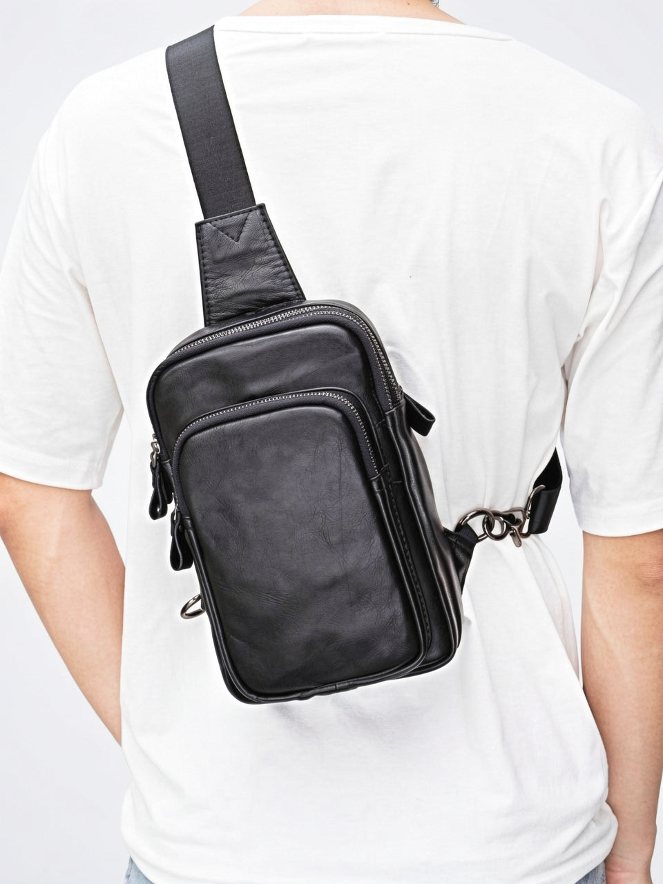 Sacoche Bandoulière Cuir Homme Compacte Zippée Vertical - 7