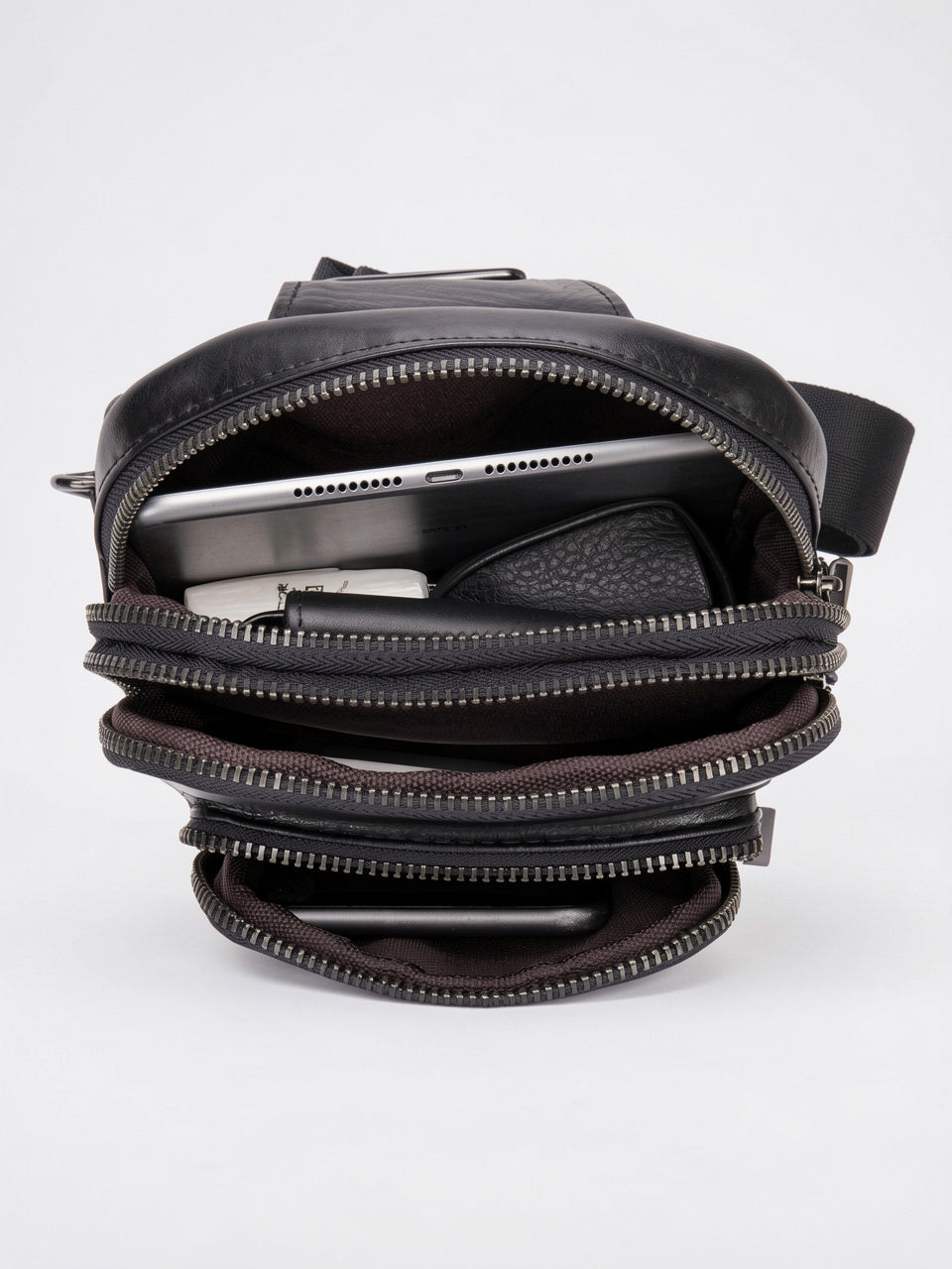 Sacoche Bandoulière Cuir Homme Compacte Zippée Vertical - 8