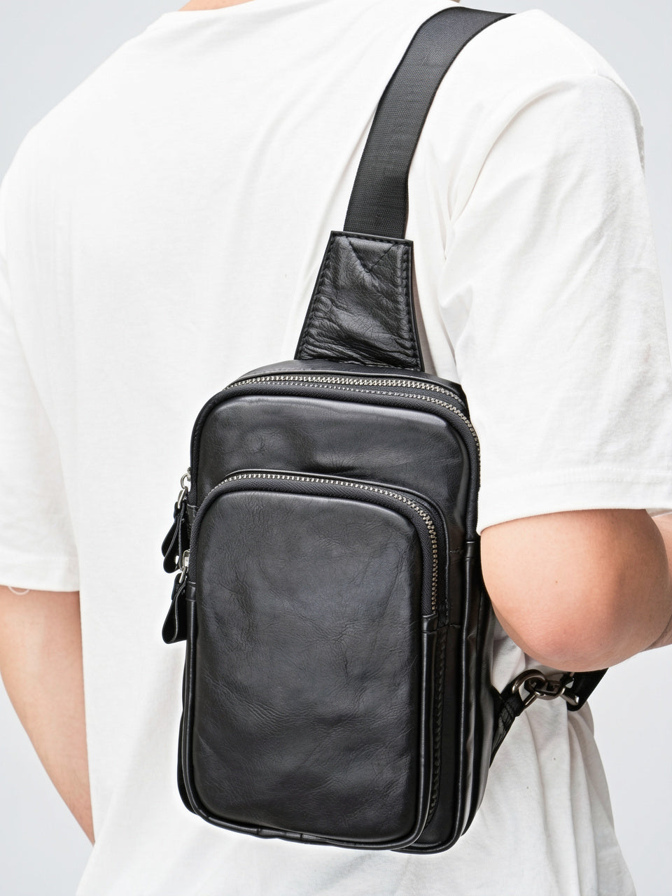 Sacoche Bandoulière Cuir Homme Compacte Zippée Vertical - 9