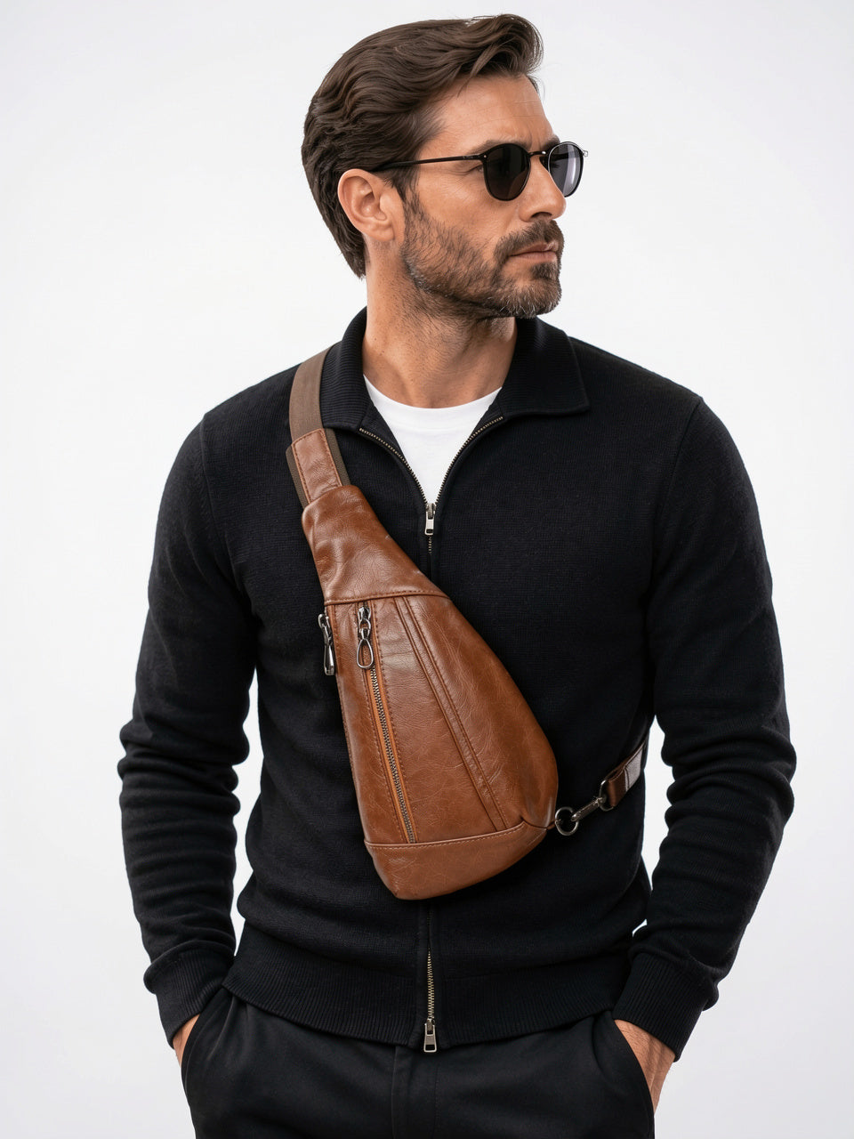 Sacoche Bandoulière en Cuir Homme Urbaine Sling Réglable - 11