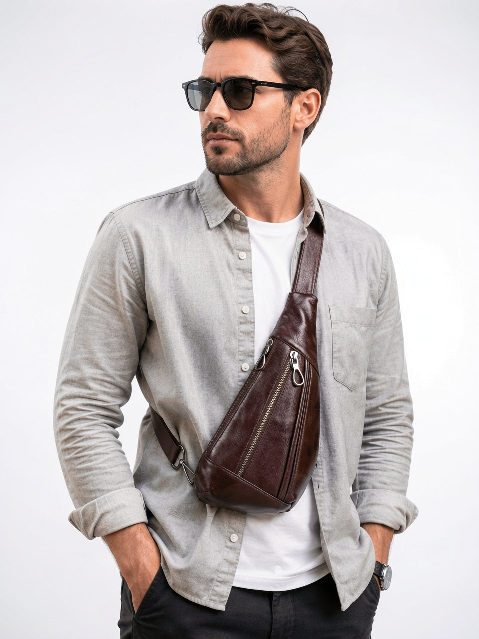 Sacoche Bandoulière en Cuir Homme Urbaine Sling Réglable - 2
