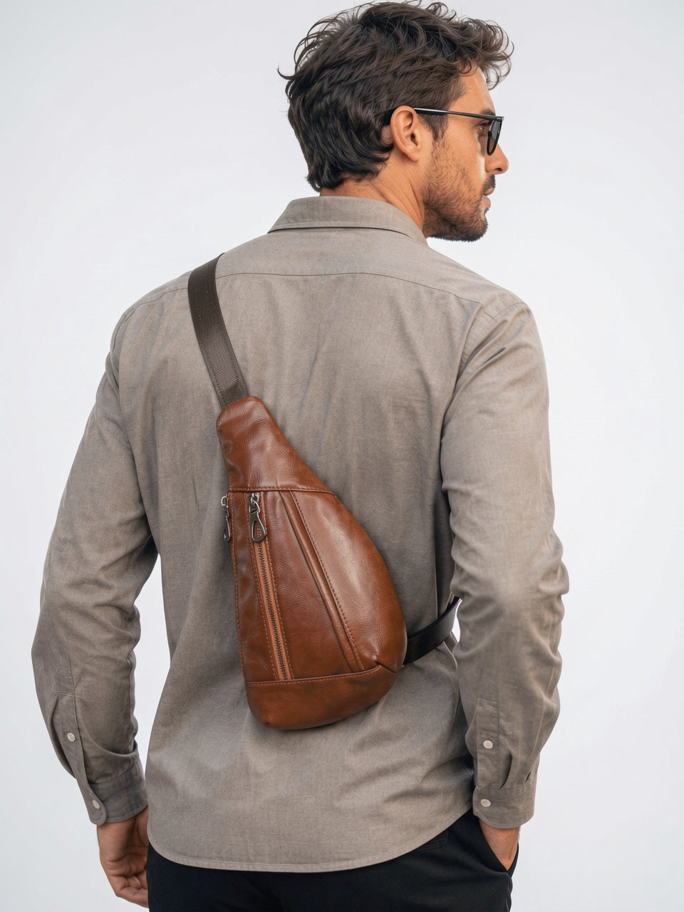 Sacoche Bandoulière en Cuir Homme Urbaine Sling Réglable - 7