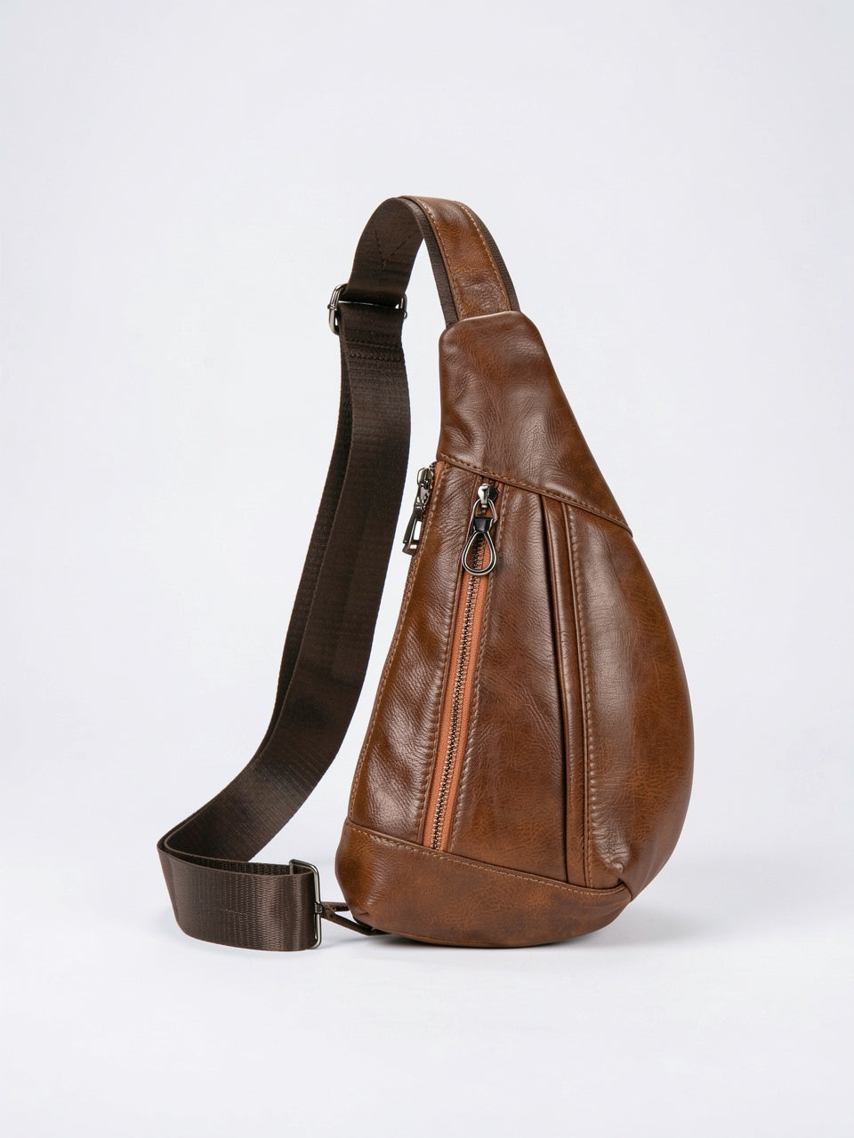 Sacoche Bandoulière en Cuir Homme Urbaine Sling Réglable - Marron Clair 15cm x 29.5cm x 5cm