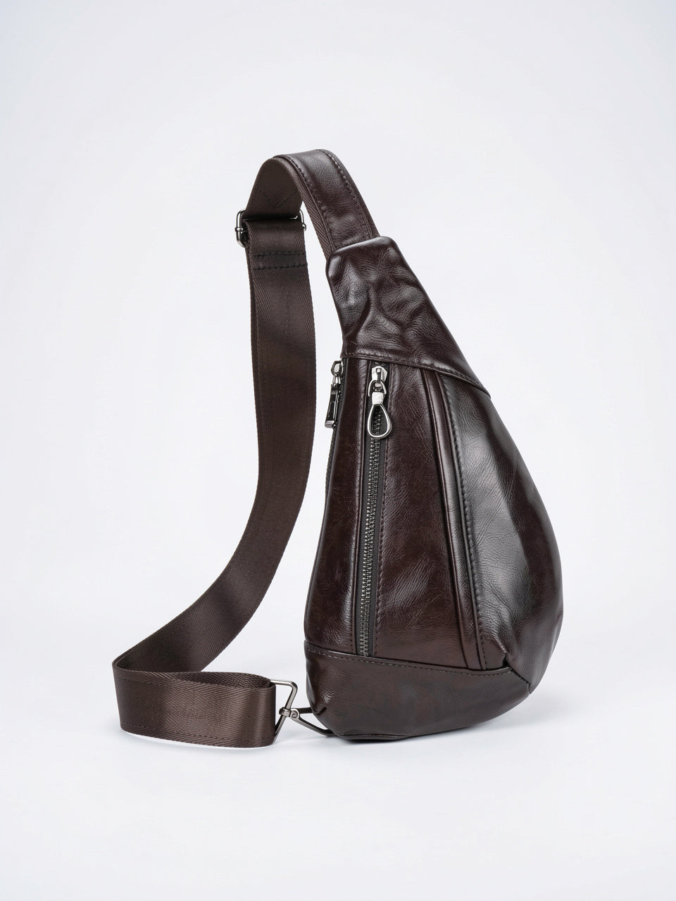 Sacoche Bandoulière en Cuir Homme Urbaine Sling Réglable - Marron Foncé 15cm x 29.5cm x 5cm