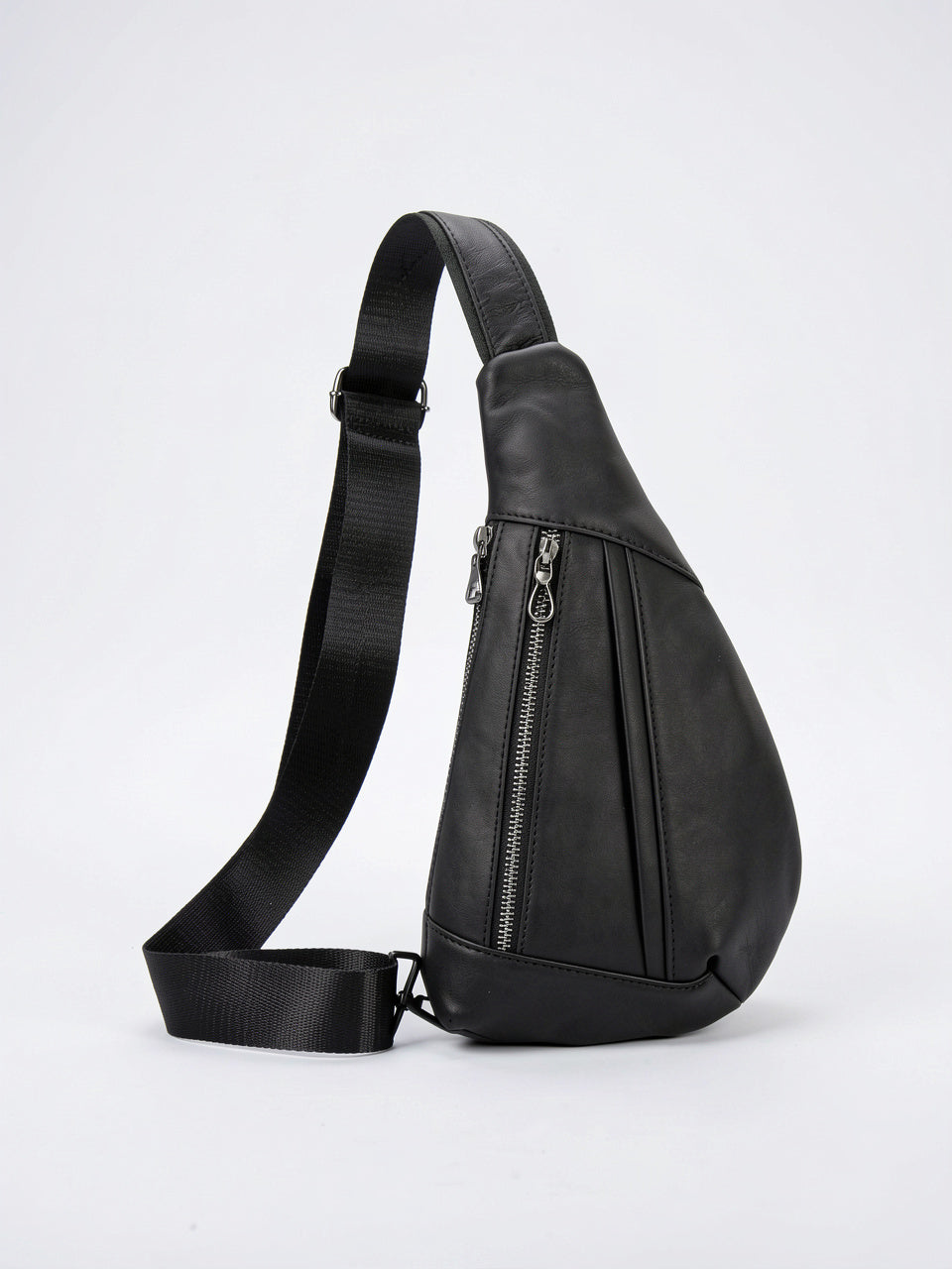 Sacoche Bandoulière en Cuir Homme Urbaine Sling Réglable - Noir 15cm x 29.5cm x 5cm