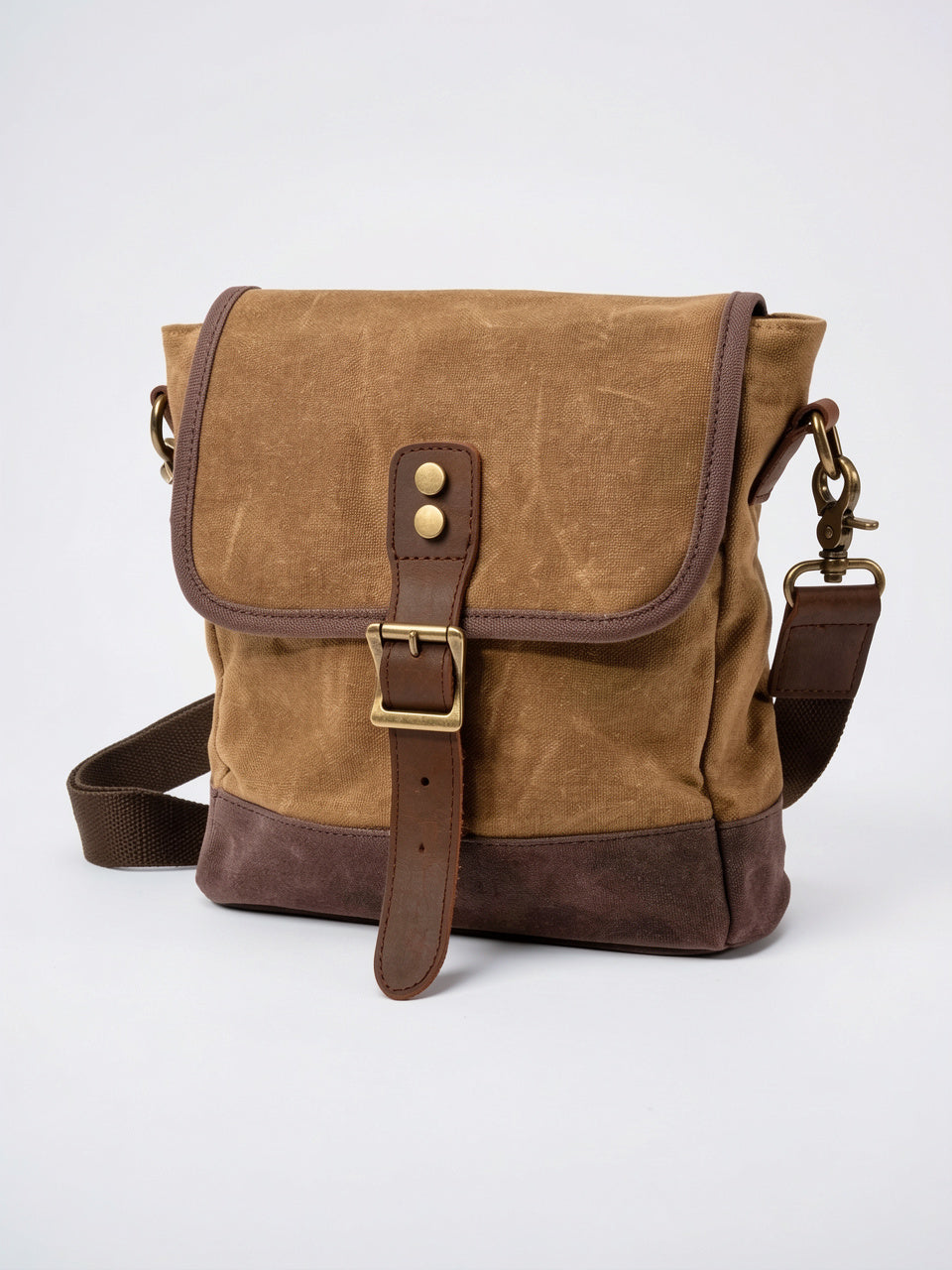 Sacoche Bandoulière Homme Canvas Ciré Petite Rabat Vintage - 1