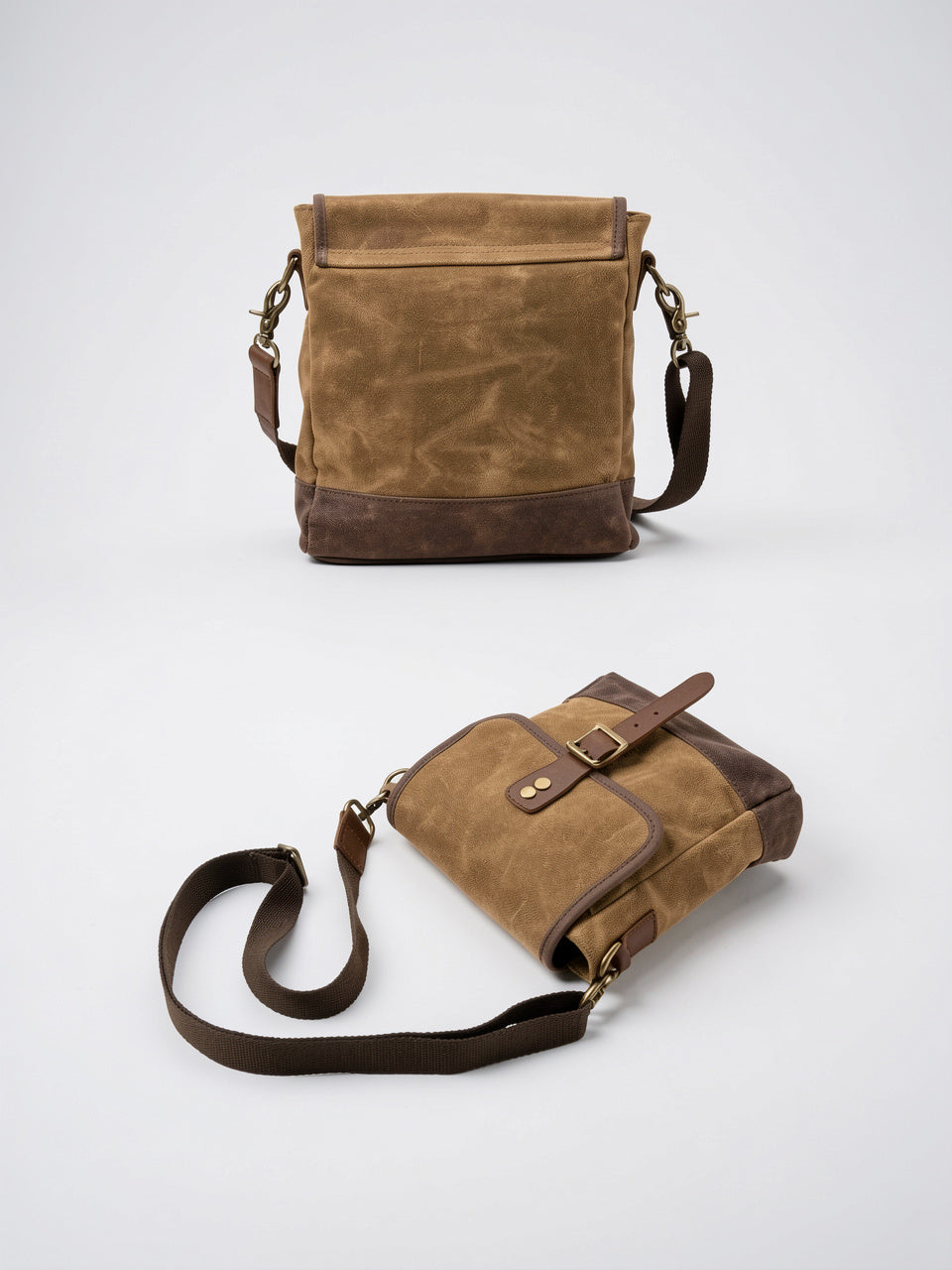 Sacoche Bandoulière Homme Canvas Ciré Petite Rabat Vintage - 6