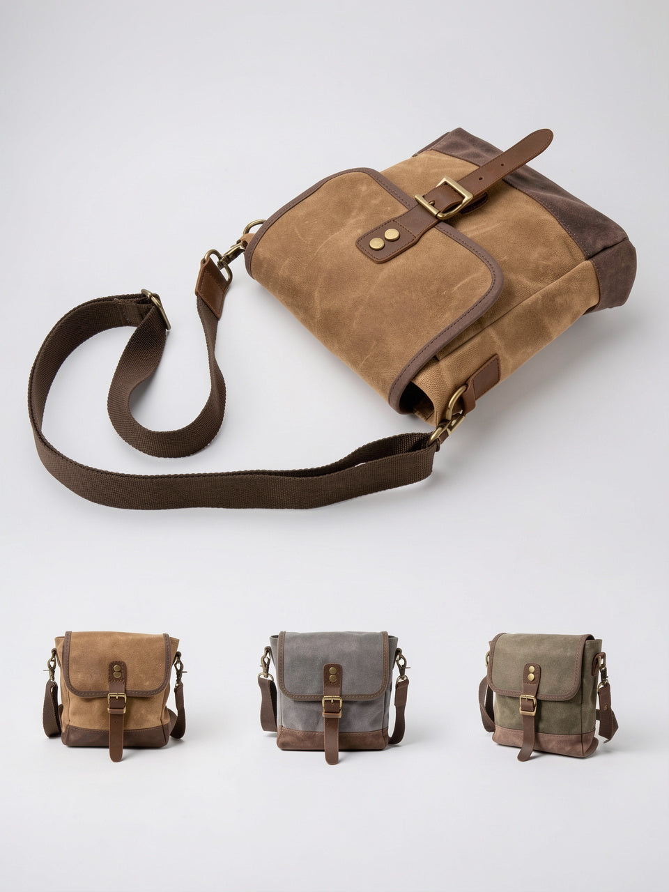 Sacoche Bandoulière Homme Canvas Ciré Petite Rabat Vintage - 8