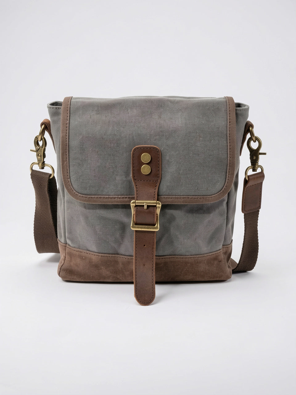 Sacoche Bandoulière Homme Canvas Ciré Petite Rabat Vintage - Gris