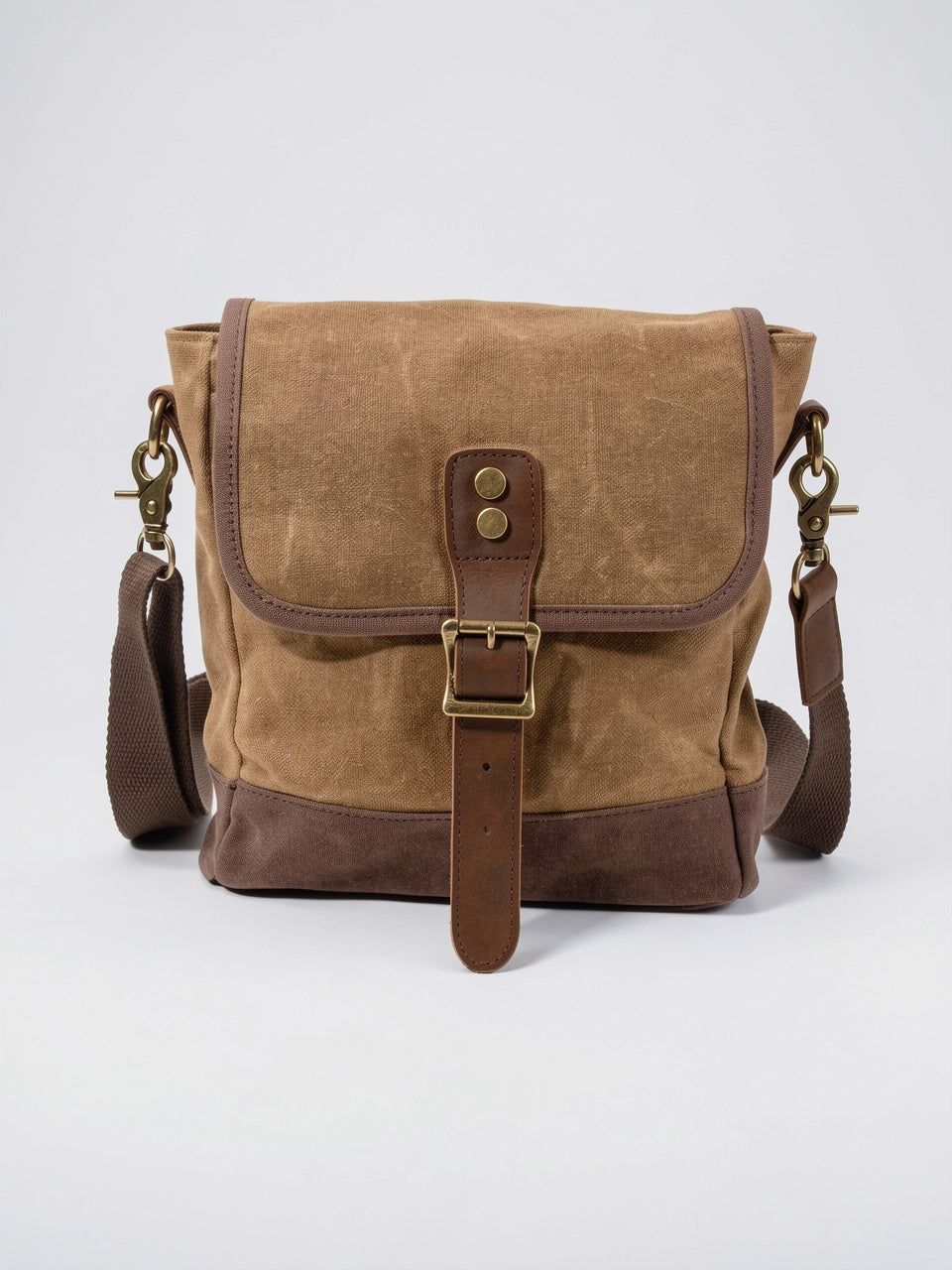 Sacoche Bandoulière Homme Canvas Ciré Petite Rabat Vintage - Marron
