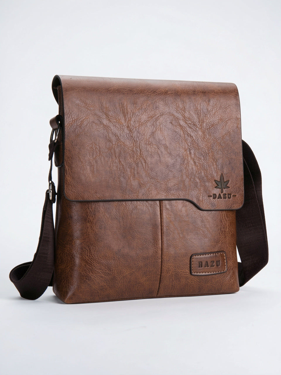 Sacoche Bandoulière Homme Cuir Confortable Souple Rabat Mensager - Marron 22cm x 26cm x 5cm
