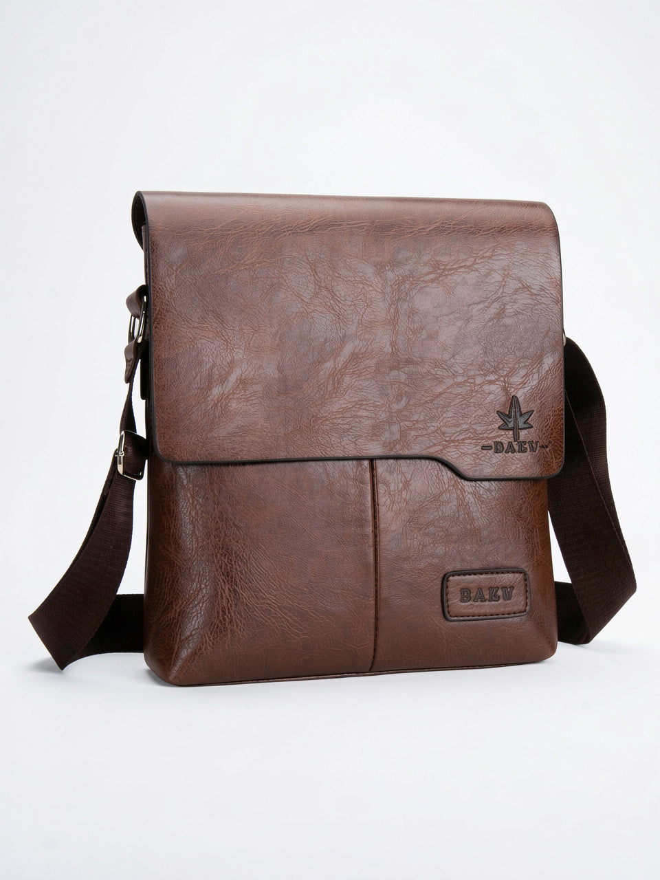 Sacoche Bandoulière Homme Cuir Confortable Souple Rabat Mensager - Marron Foncé 22cm x 26cm x 5cm