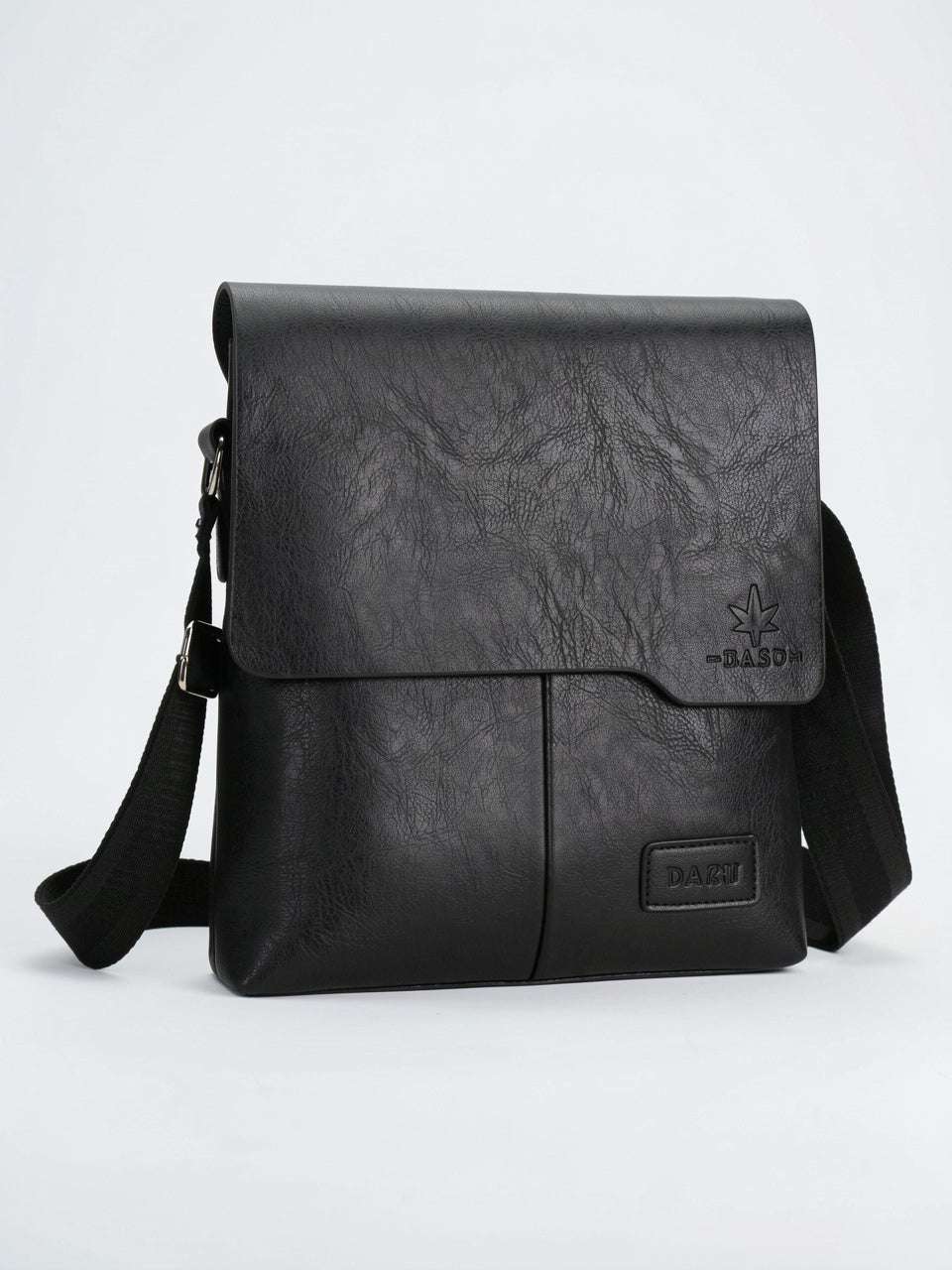 Sacoche Bandoulière Homme Cuir Confortable Souple Rabat Mensager - Noir 22cm x 26cm x 5cm