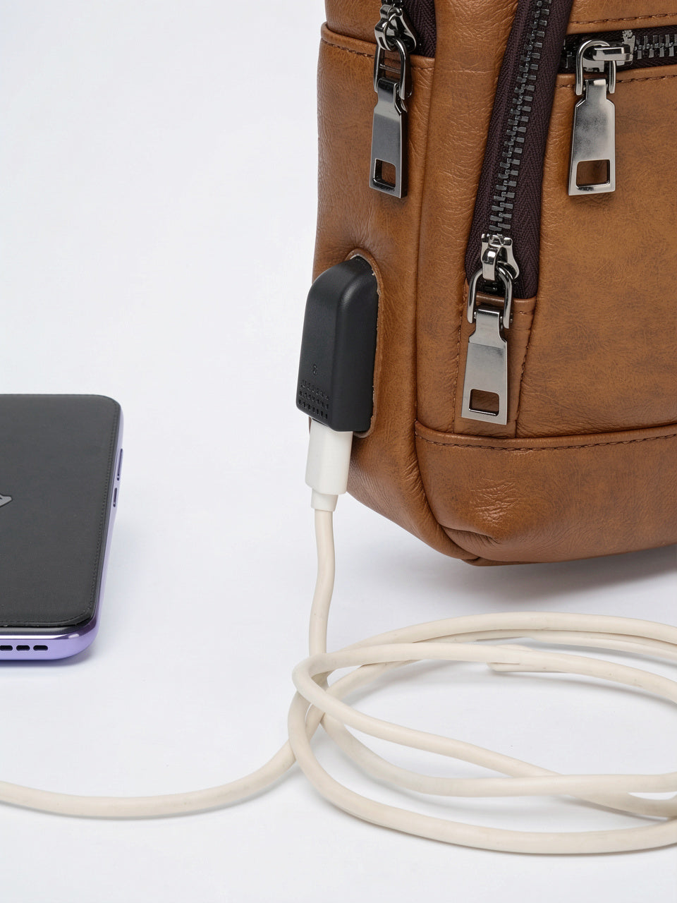 Sacoche Bandoulière Homme Cuir Croisée Zippée USB Port - 9