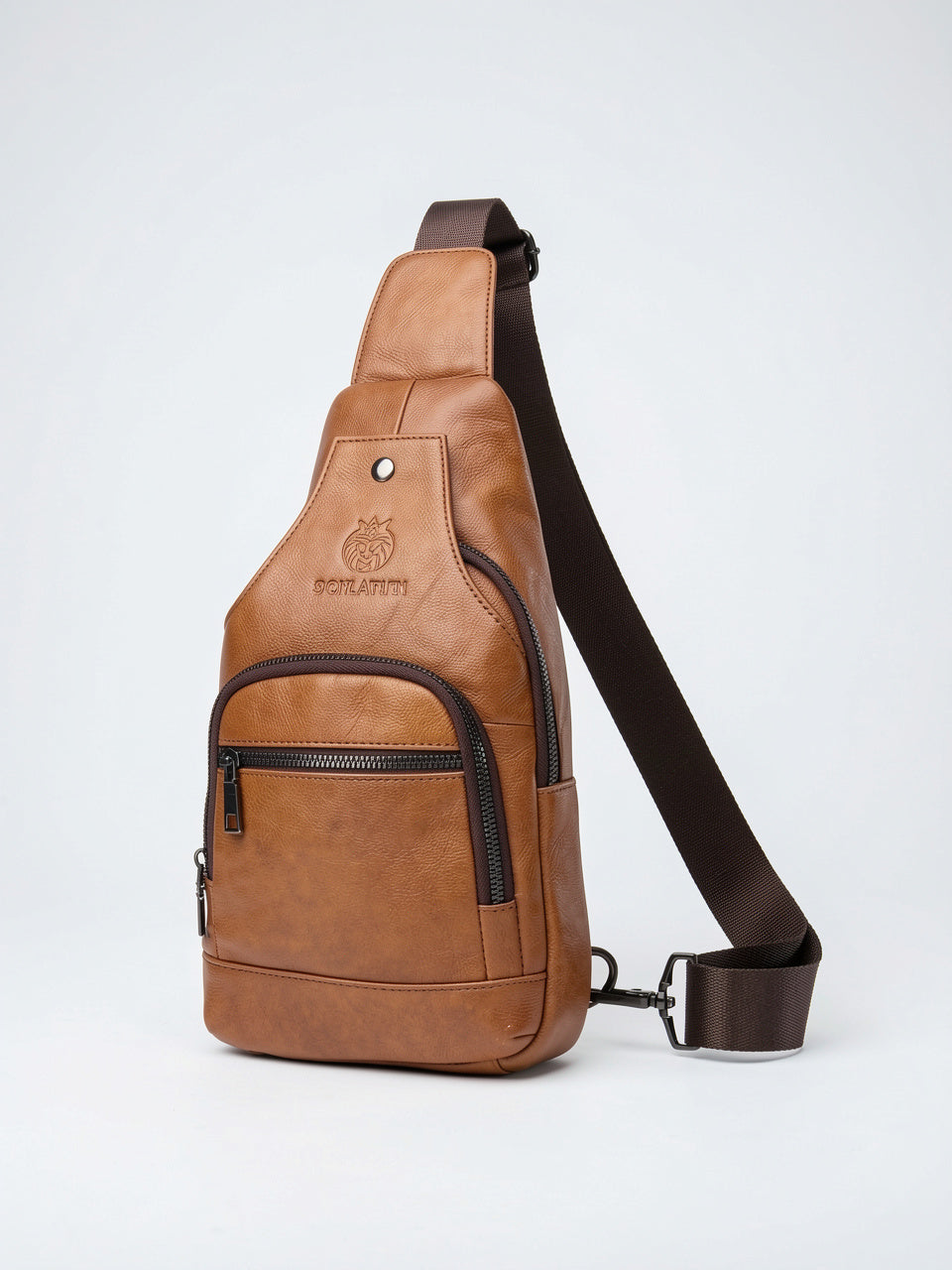 Sacoche Bandoulière Homme Cuir Croisée Zippée USB Port - Marron 17cm x 32cm x 7cm